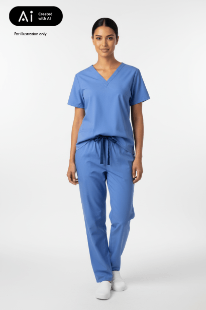 Basic Light Blue Reversible Scrubs Set